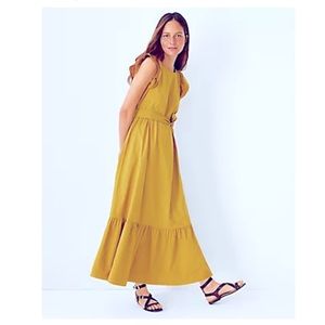 Ann Taylor ruffle sleeve tie waist maxi dress in Amber Green